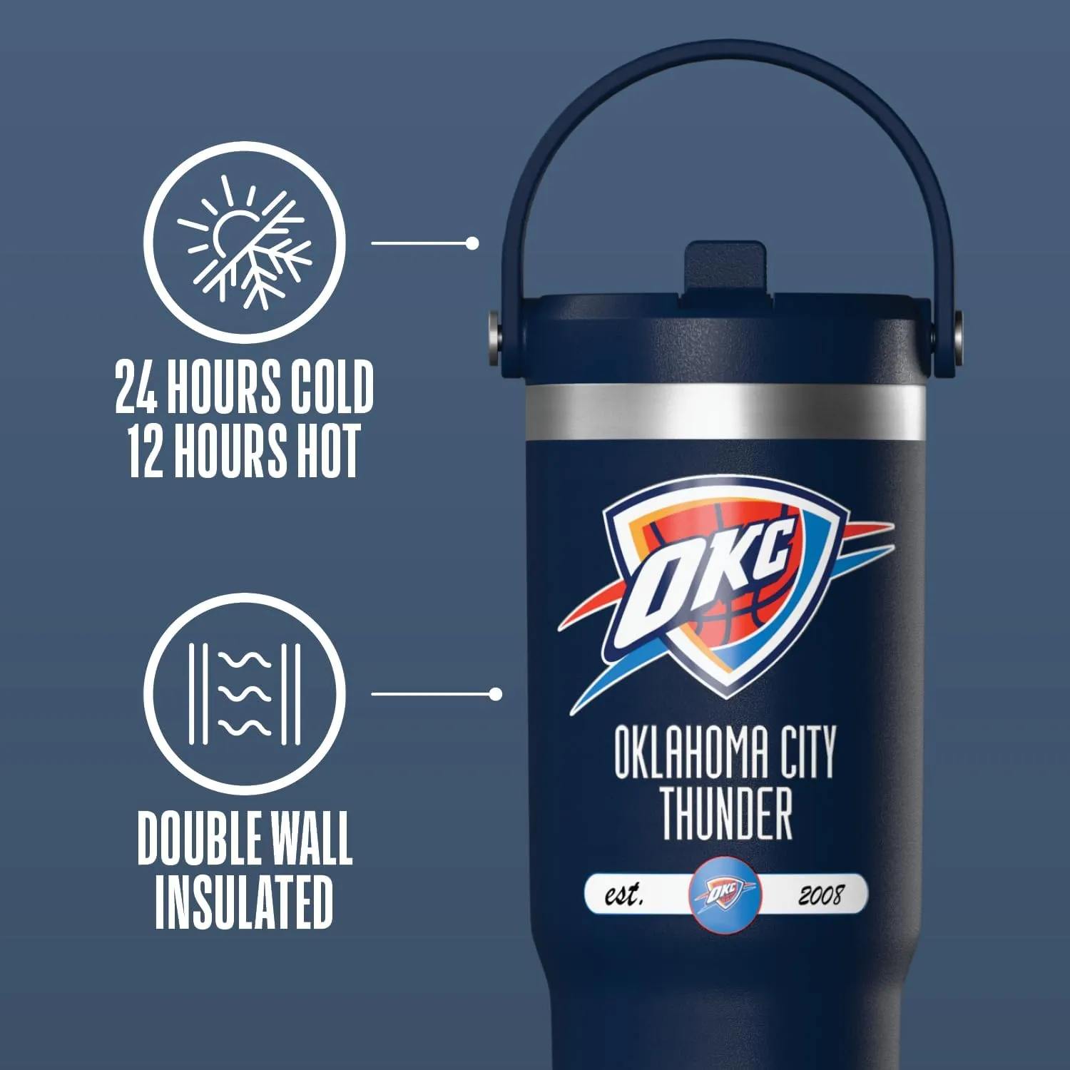 Hydrapeak x NBA Officially Licensed Oklahoma City Thunder 32 oz Nomad Tumbler with Handle and Straw Lid, Leakproof Stainless Steel Water Bottle