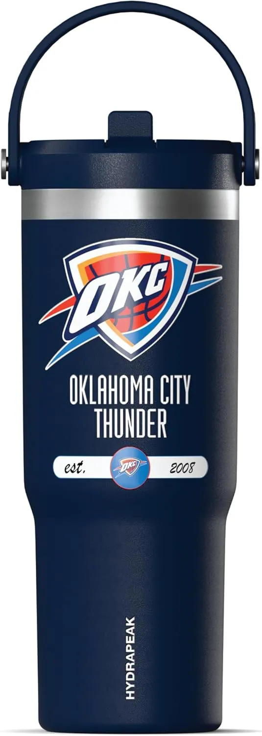 Hydrapeak x NBA Officially Licensed Oklahoma City Thunder 32 oz Nomad Tumbler with Handle and Straw Lid, Leakproof Stainless Steel Water Bottle