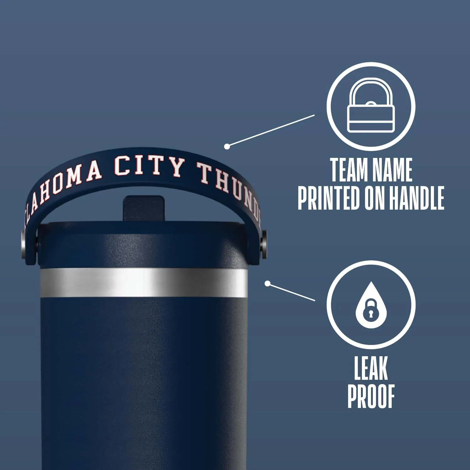 Hydrapeak x NBA Officially Licensed Oklahoma City Thunder 32 oz Nomad Tumbler with Handle and Straw Lid, Leakproof Stainless Steel Water Bottle