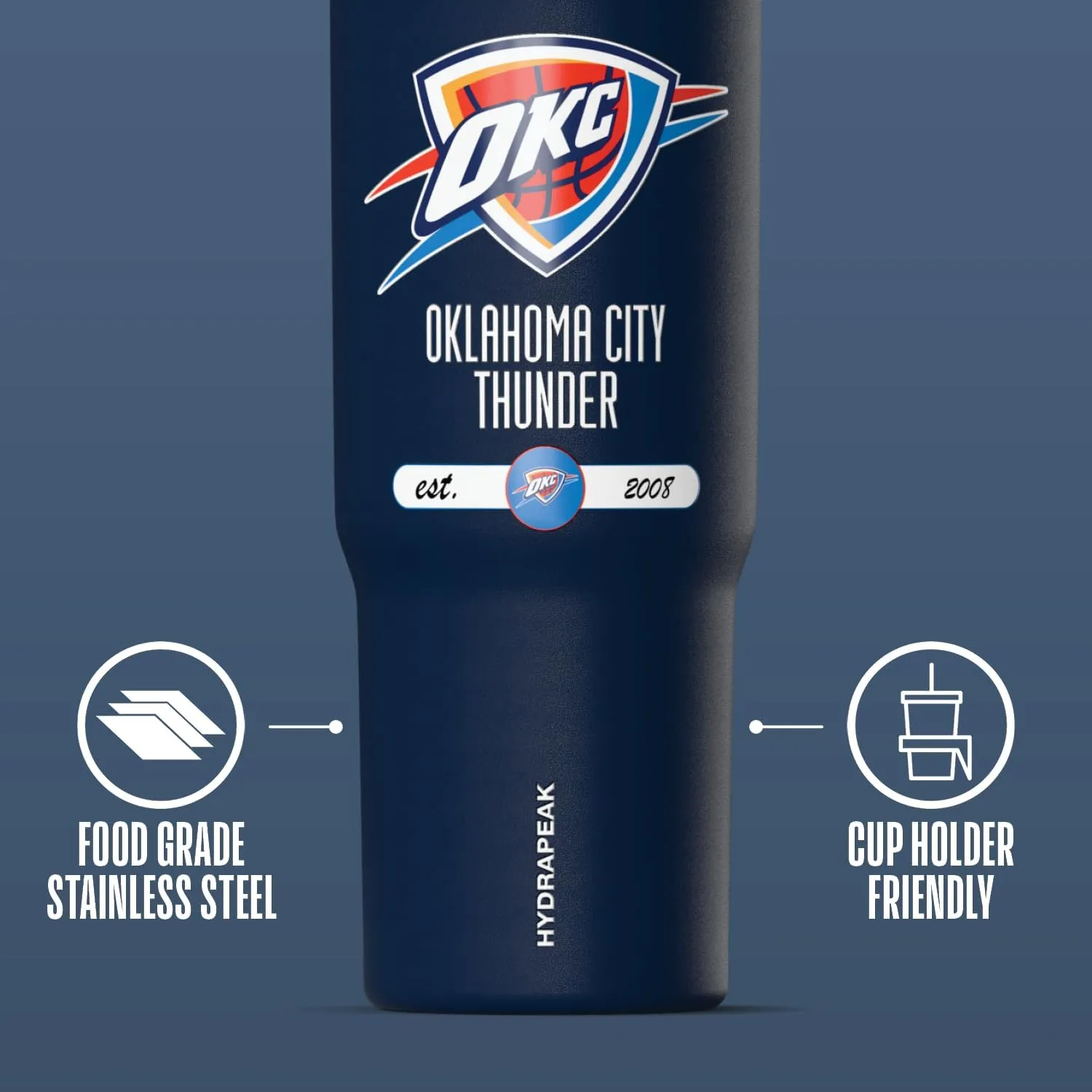 Hydrapeak x NBA Officially Licensed Oklahoma City Thunder 32 oz Nomad Tumbler with Handle and Straw Lid, Leakproof Stainless Steel Water Bottle