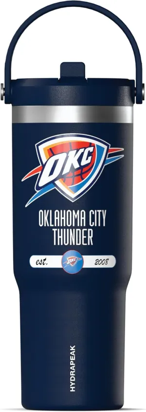 Hydrapeak x NBA Officially Licensed Oklahoma City Thunder 32 oz Nomad Tumbler with Handle and Straw Lid, Leakproof Stainless Steel Water Bottle