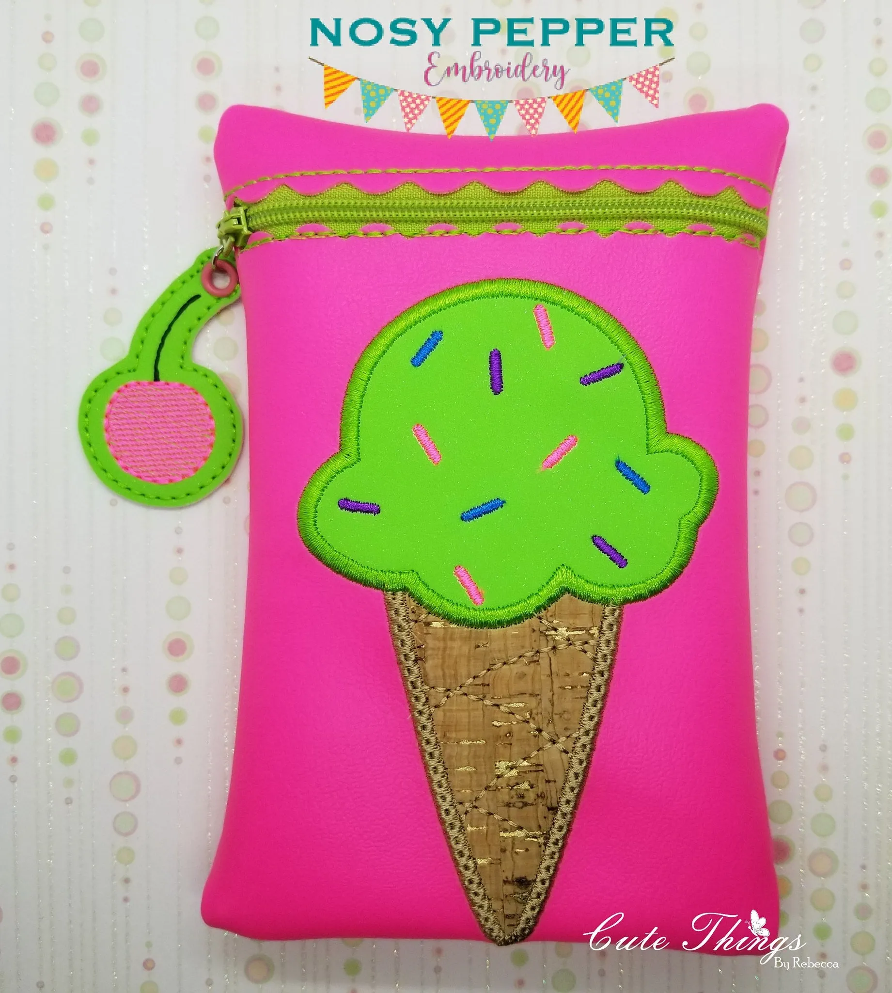Ice Cream Applique Set (includes: snap tab, charms, bookmark/bag tag/ornament, 4x4 & 5x7 ITH bags) machine embroidery design DIGITAL DOWNLOAD