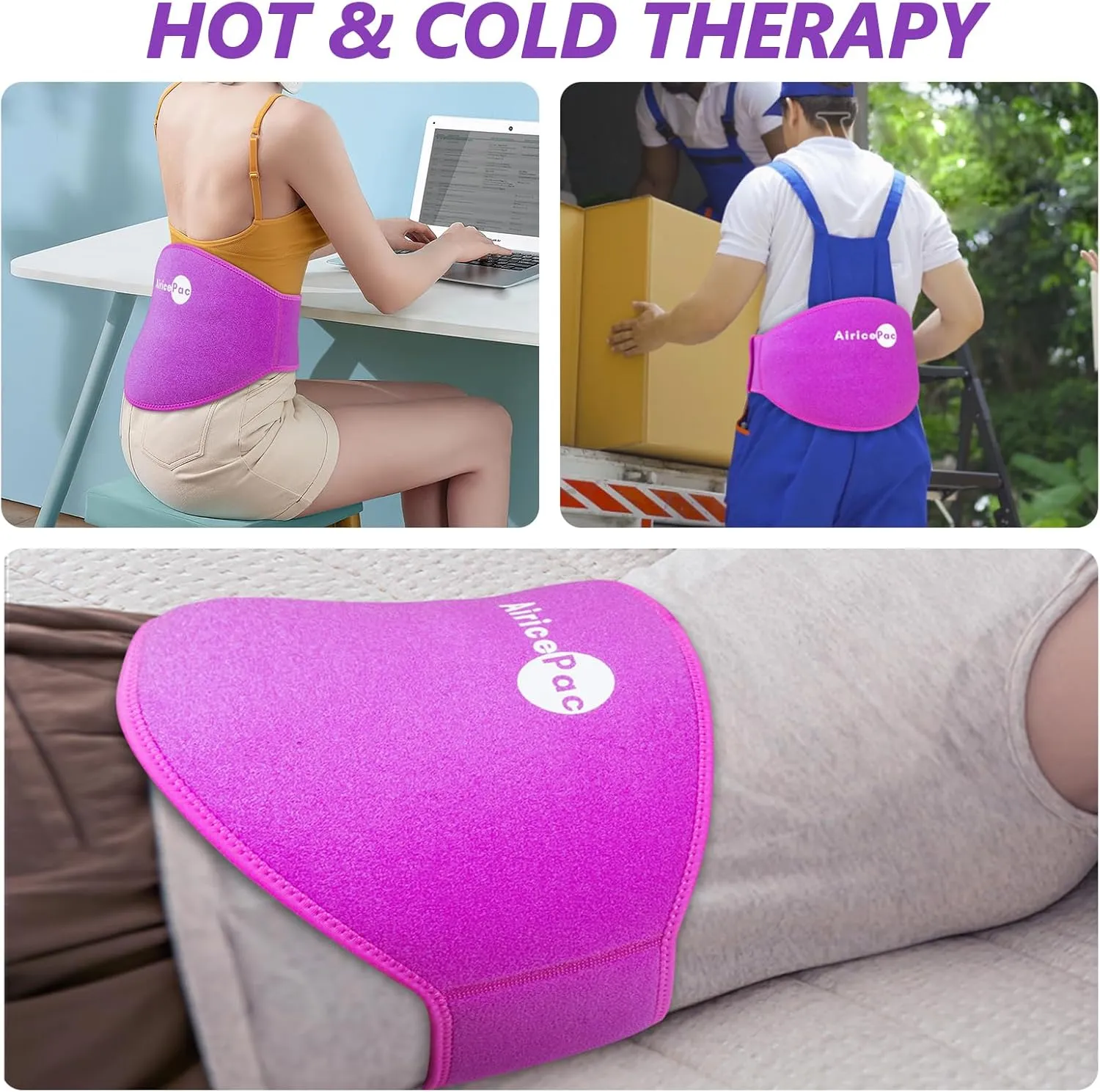 Ice Pack for Back Pain Relief, 2 Pack Reusable Gel Lower Back Wrap, Cold Compress Therapy for Waist Lumbar Injuries, Sciatic Nerve, Herniated or Degenerative Disc, Coccyx, Tailbone Pain Pink