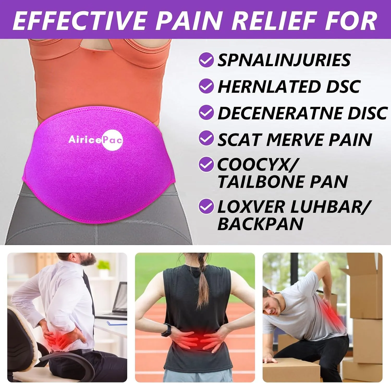 Ice Pack for Back Pain Relief, 2 Pack Reusable Gel Lower Back Wrap, Cold Compress Therapy for Waist Lumbar Injuries, Sciatic Nerve, Herniated or Degenerative Disc, Coccyx, Tailbone Pain Pink