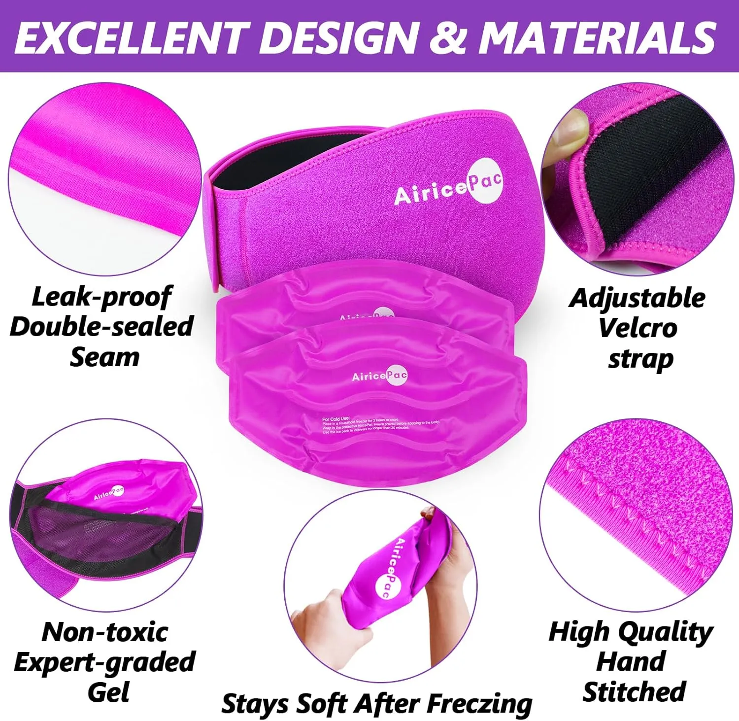 Ice Pack for Back Pain Relief, 2 Pack Reusable Gel Lower Back Wrap, Cold Compress Therapy for Waist Lumbar Injuries, Sciatic Nerve, Herniated or Degenerative Disc, Coccyx, Tailbone Pain Pink