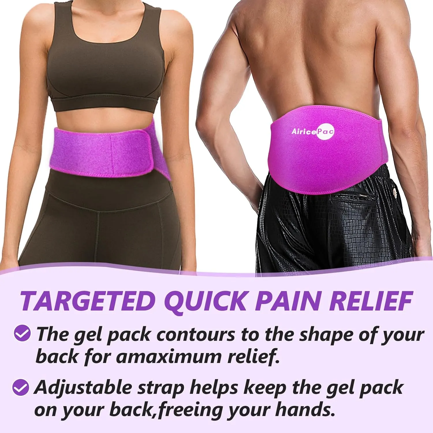 Ice Pack for Back Pain Relief, 2 Pack Reusable Gel Lower Back Wrap, Cold Compress Therapy for Waist Lumbar Injuries, Sciatic Nerve, Herniated or Degenerative Disc, Coccyx, Tailbone Pain Pink