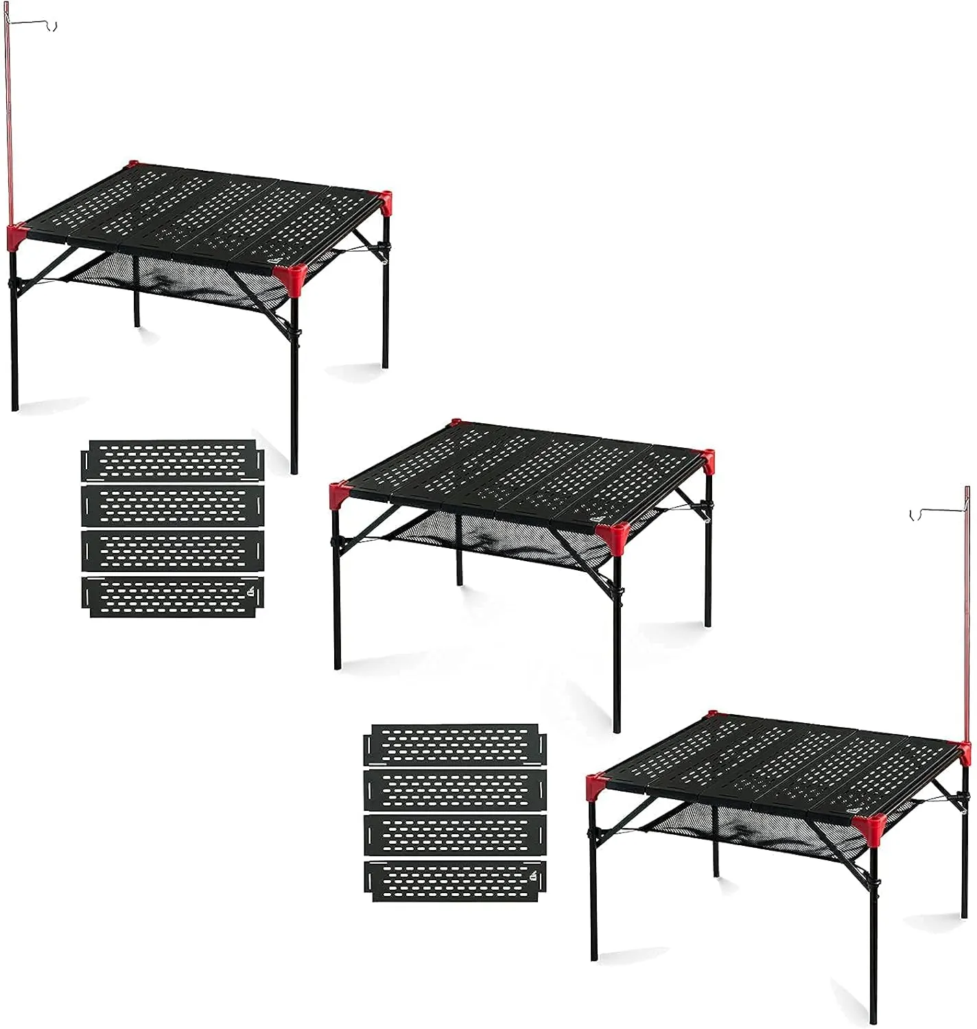 iClimb 3 Extendable Folding Table L and 2 Pack Connecting Plates and 2 Lantern Hanger Bundle, Ultralight Compact for Many People Camping Backpacking Beach Concert BBQ Party