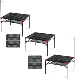 iClimb 3 Extendable Folding Table L and 2 Pack Connecting Plates and 2 Lantern Hanger Bundle, Ultralight Compact for Many People Camping Backpacking Beach Concert BBQ Party