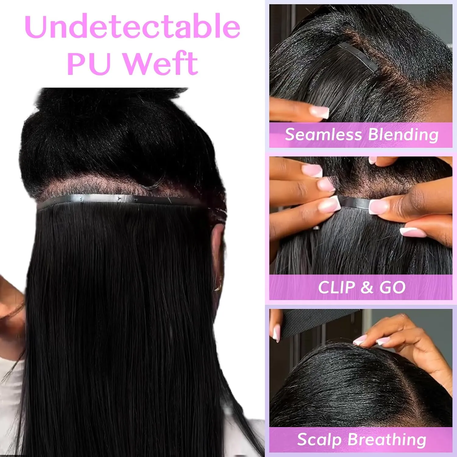 IDN BEAUTY Seamless Clip In Hair Extensions Human Hair Jet Black Real Remy Virgin Human Hair Seamless Clip Ins For Black Women PU Weft Invisible Edge Thick Soft Hair ST 110g 22 Inches