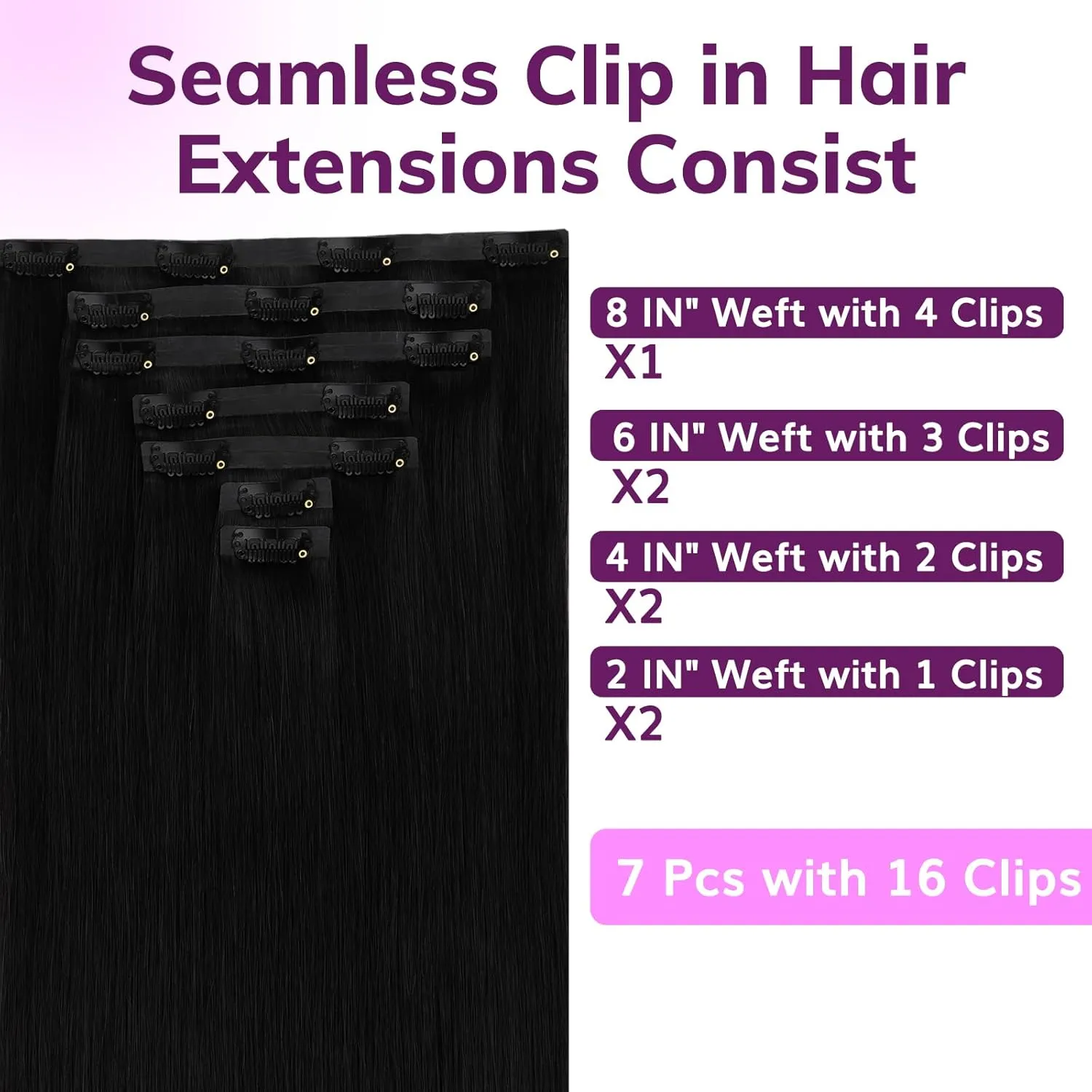 IDN BEAUTY Seamless Clip In Hair Extensions Human Hair Jet Black Real Remy Virgin Human Hair Seamless Clip Ins For Black Women PU Weft Invisible Edge Thick Soft Hair ST 110g 22 Inches
