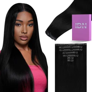IDN BEAUTY Seamless Clip In Hair Extensions Human Hair Jet Black Real Remy Virgin Human Hair Seamless Clip Ins For Black Women PU Weft Invisible Edge Thick Soft Hair ST 110g 22 Inches