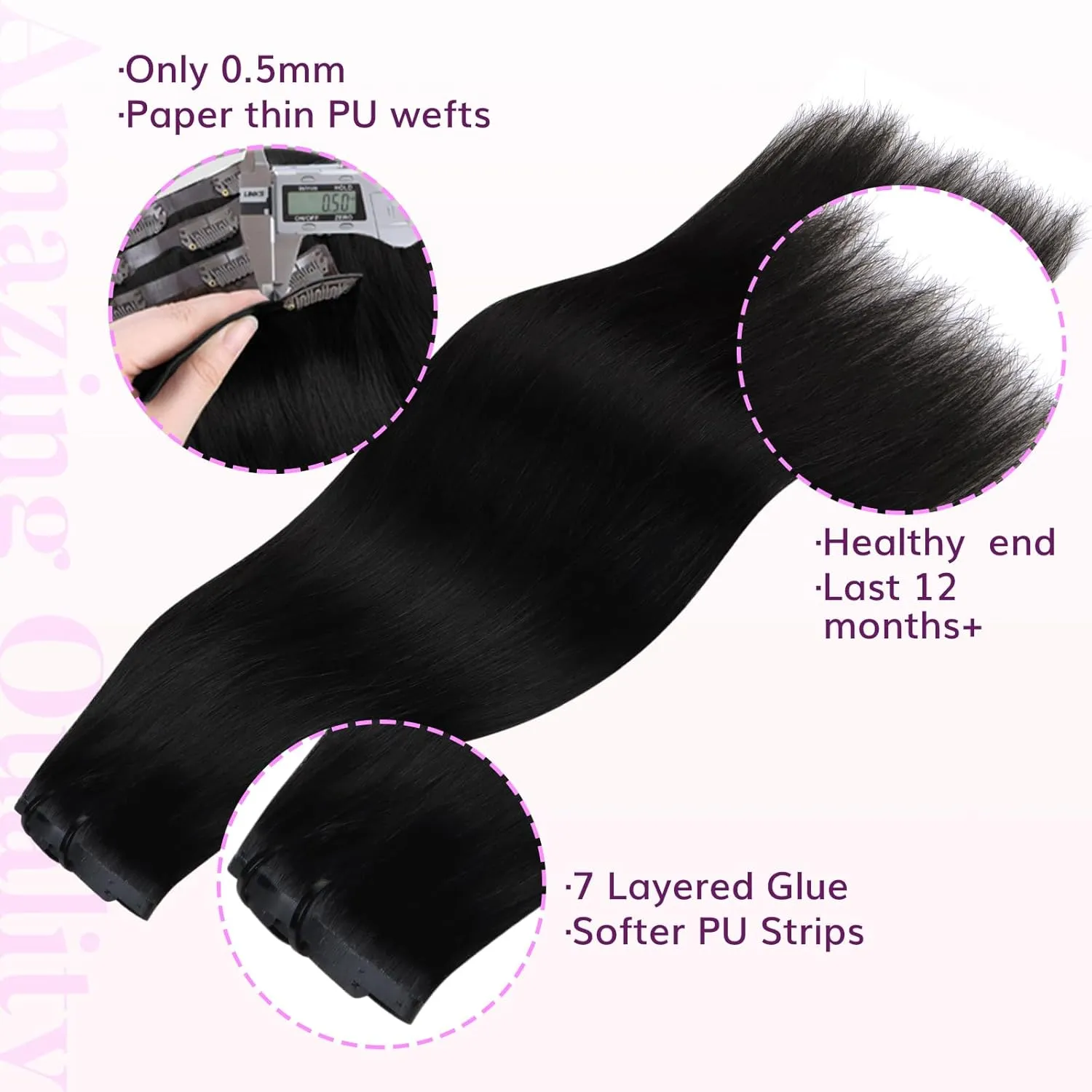 IDN BEAUTY Seamless Clip In Hair Extensions Human Hair Jet Black Real Remy Virgin Human Hair Seamless Clip Ins For Black Women PU Weft Invisible Edge Thick Soft Hair ST 110g 22 Inches