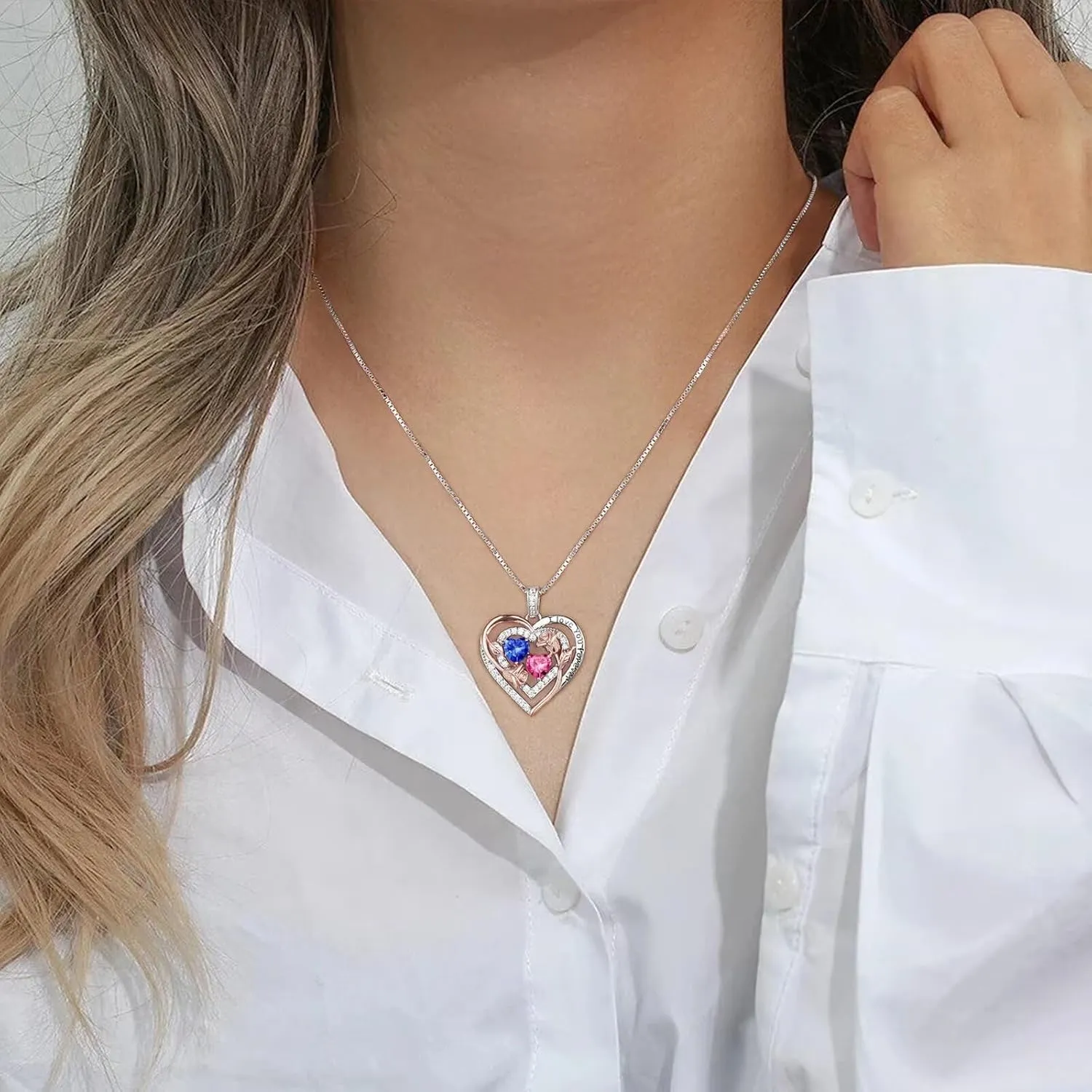 Iefil Birthstone Necklace for Women - Sterling Silver Birthstone Necklace Anniversary Birthday Gifts for Her Wife Mom Daughter