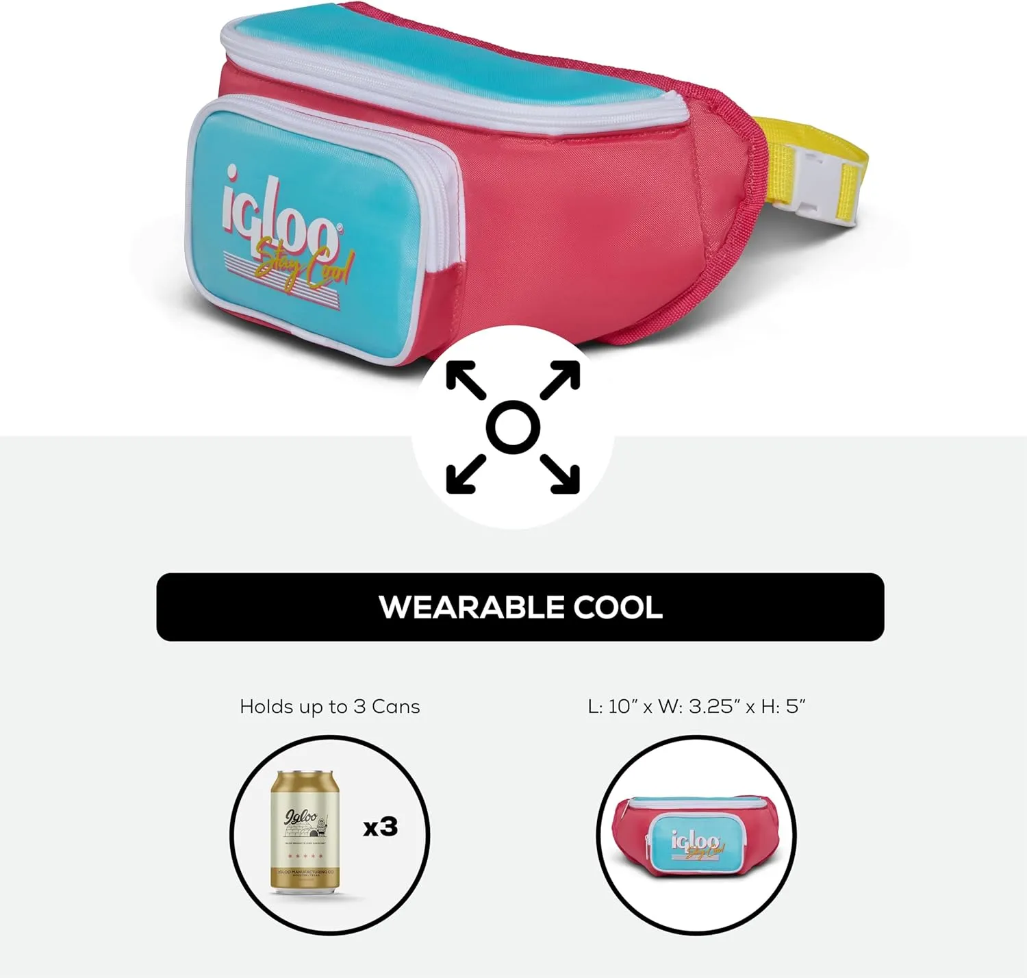 Igloo 90s Retro Collection Fanny Pack Portable Cooler with Front Pocket and Adjustable Waist Strap Holds 3 Cans