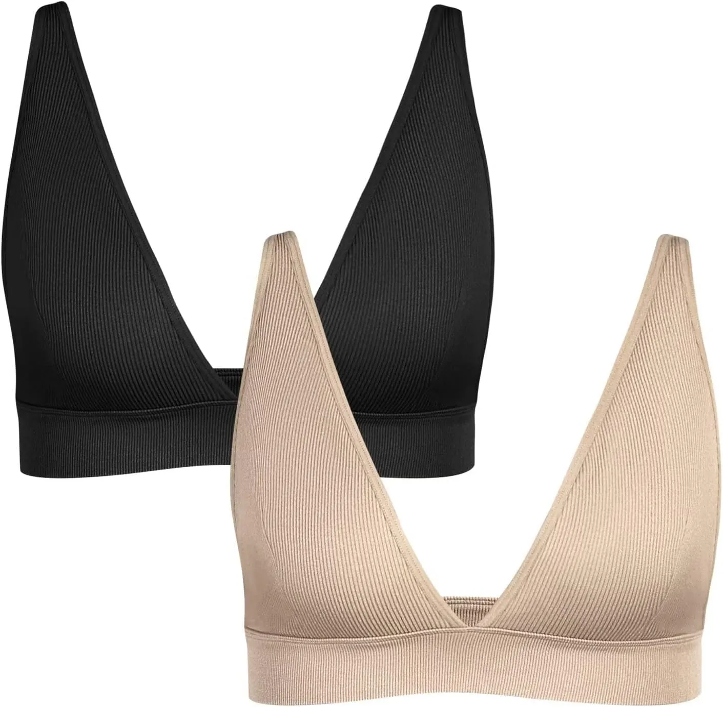 INIBUD Bralette for Women Summer Yoga Sports Ribbed Plunge Cami Bra Seamless V Neck Triangle Comfy