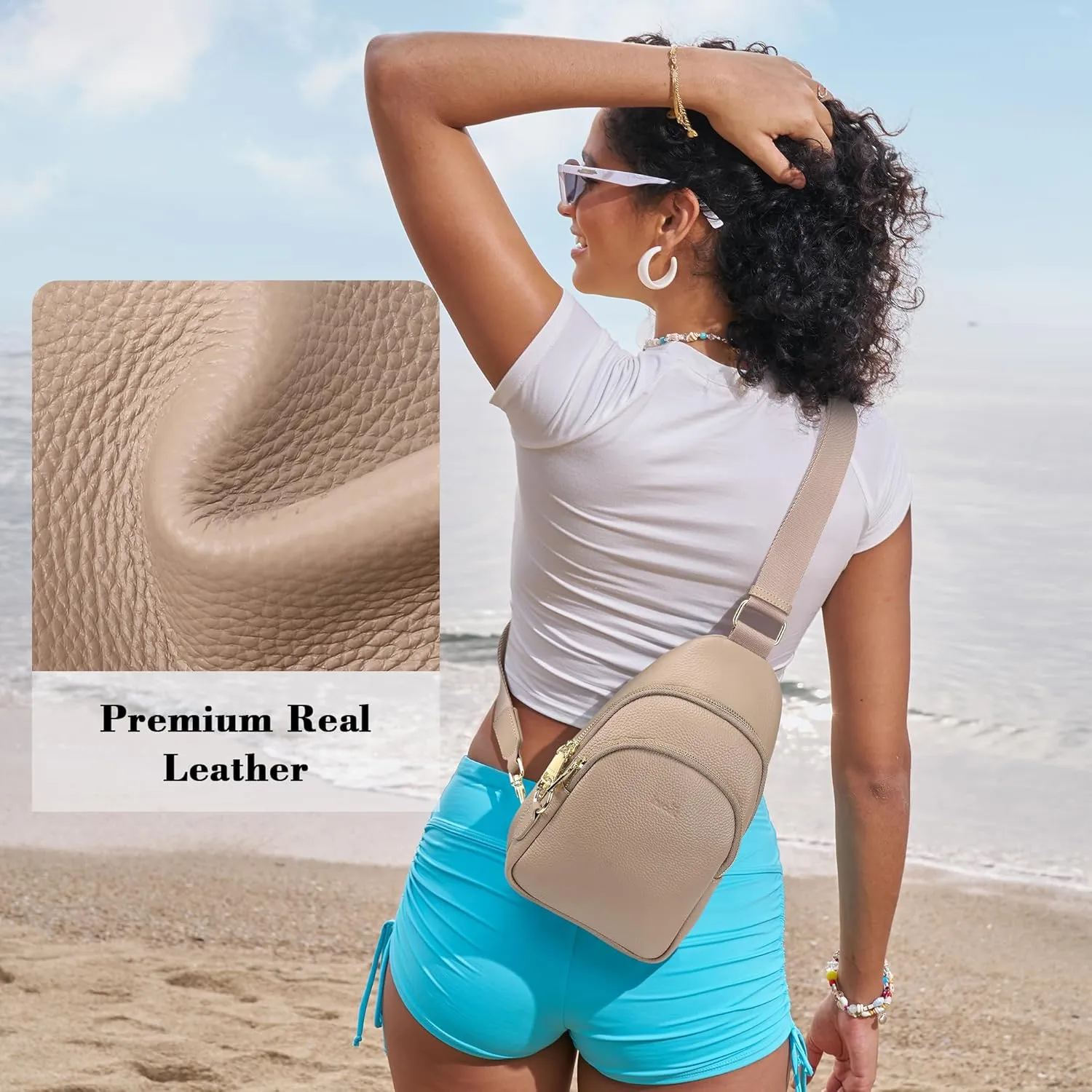 INICAT Crossbody Sling Bags Fanny Packs Leather Purses Chest Bag for Women