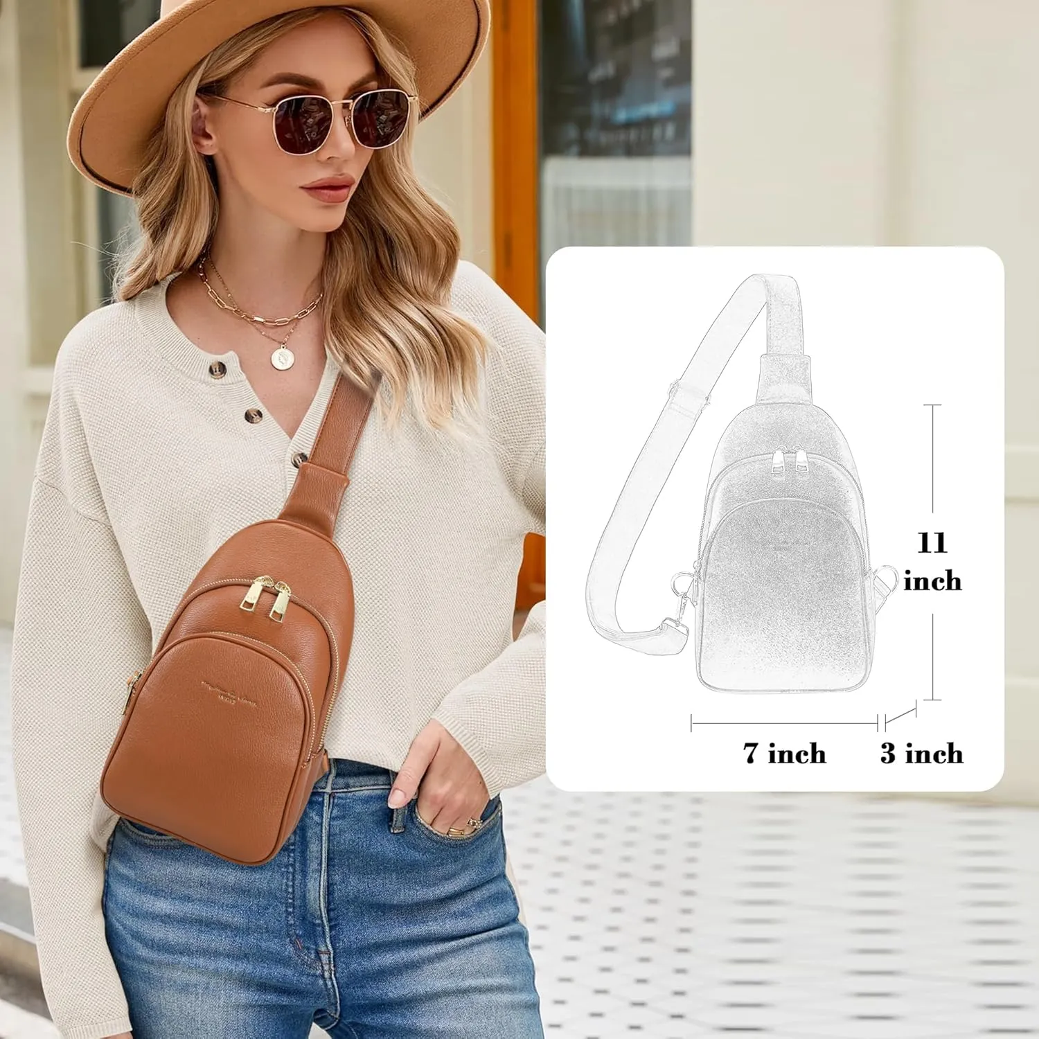 INICAT Crossbody Sling Bags Fanny Packs Leather Purses Chest Bag for Women