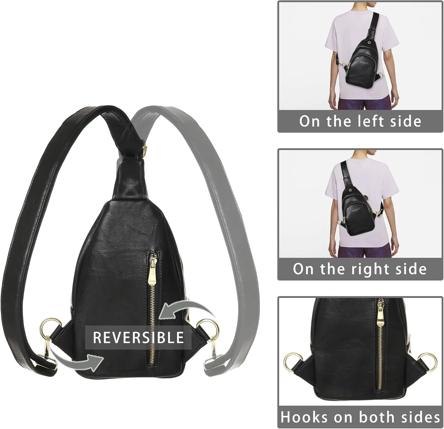 INICAT Crossbody Sling Bags Fanny Packs Leather Purses Chest Bag for Women