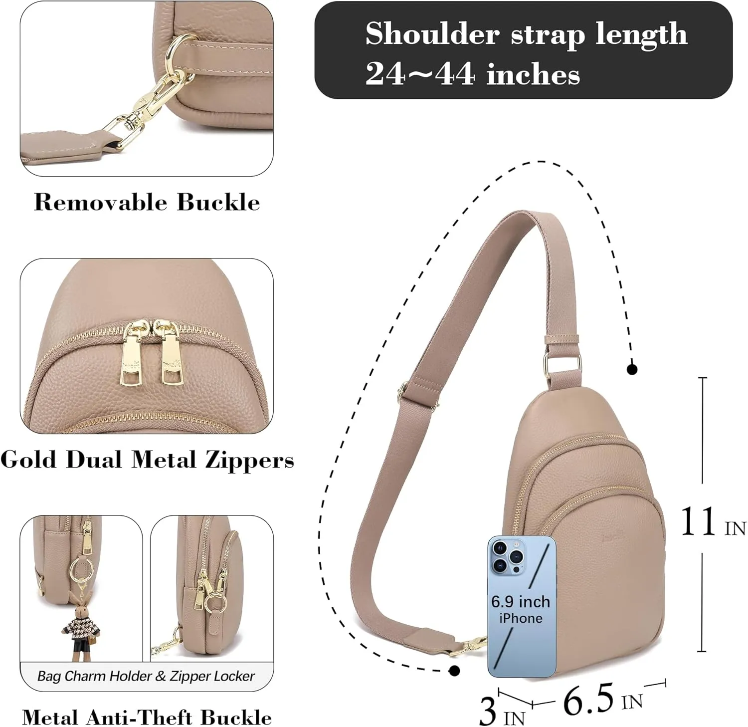 INICAT Crossbody Sling Bags Fanny Packs Leather Purses Chest Bag for Women