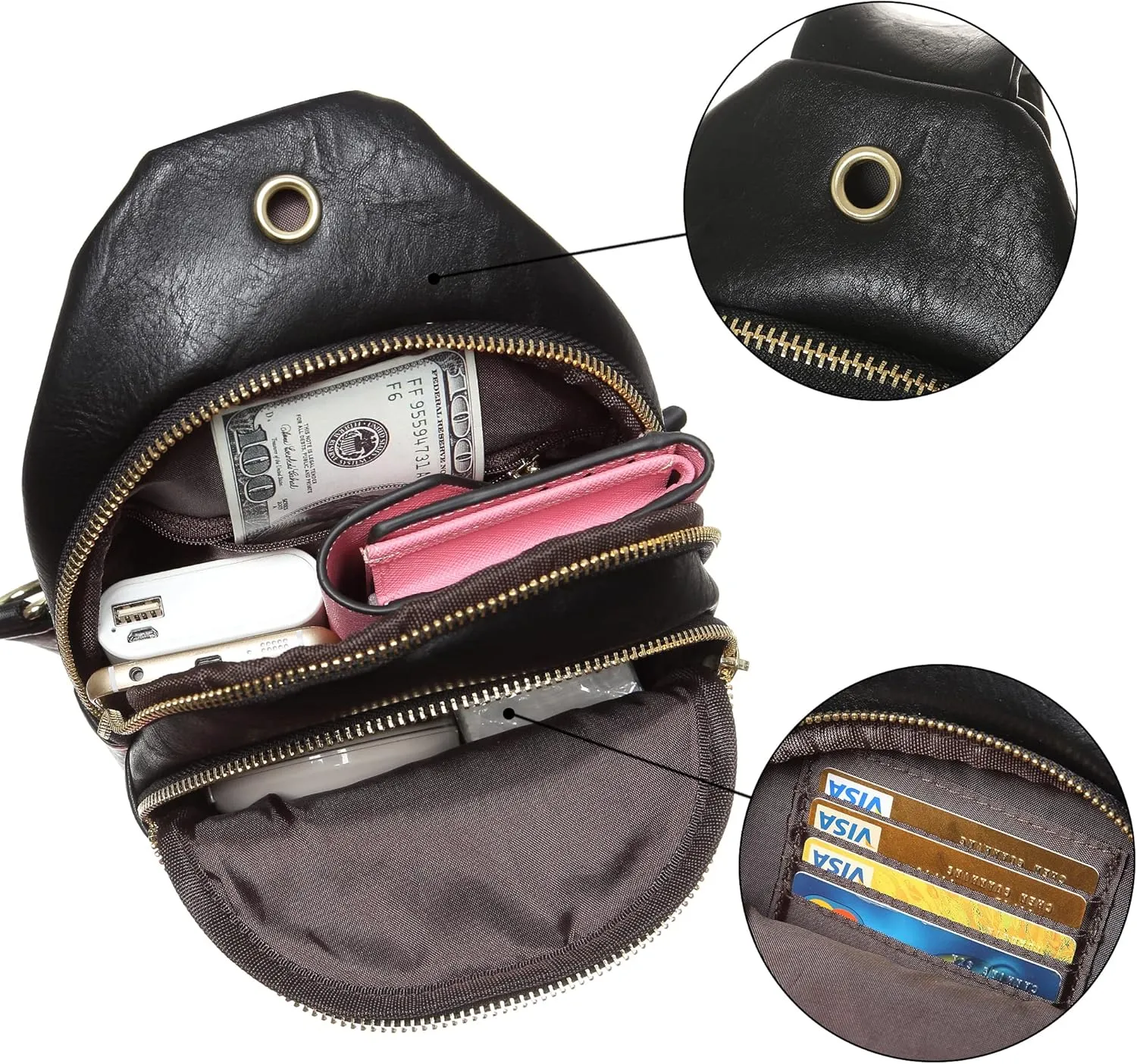 INICAT Crossbody Sling Bags Fanny Packs Leather Purses Chest Bag for Women