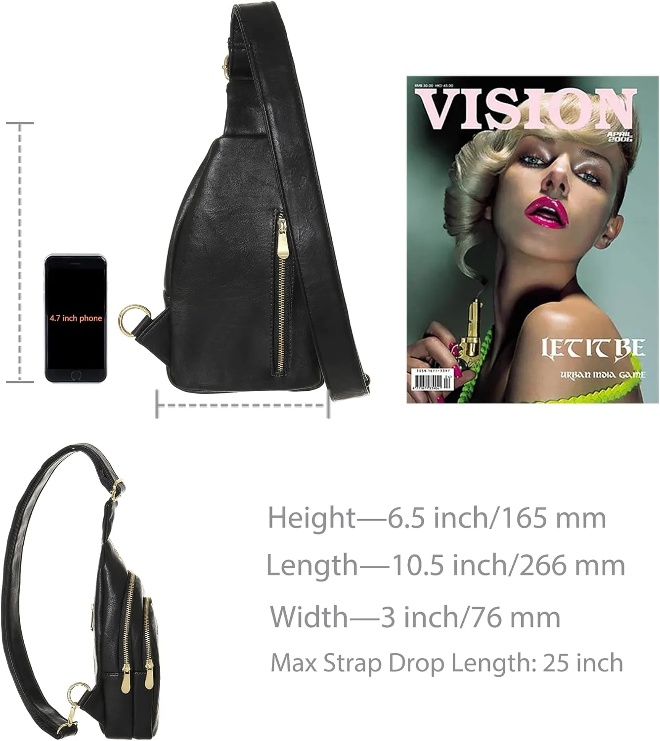 INICAT Crossbody Sling Bags Fanny Packs Leather Purses Chest Bag for Women