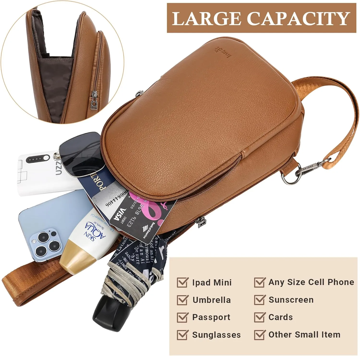 INICAT Sling Bag for Women Small Crossbody Bags Leather Fanny Pack for Travel Essentials(Blue Large io)