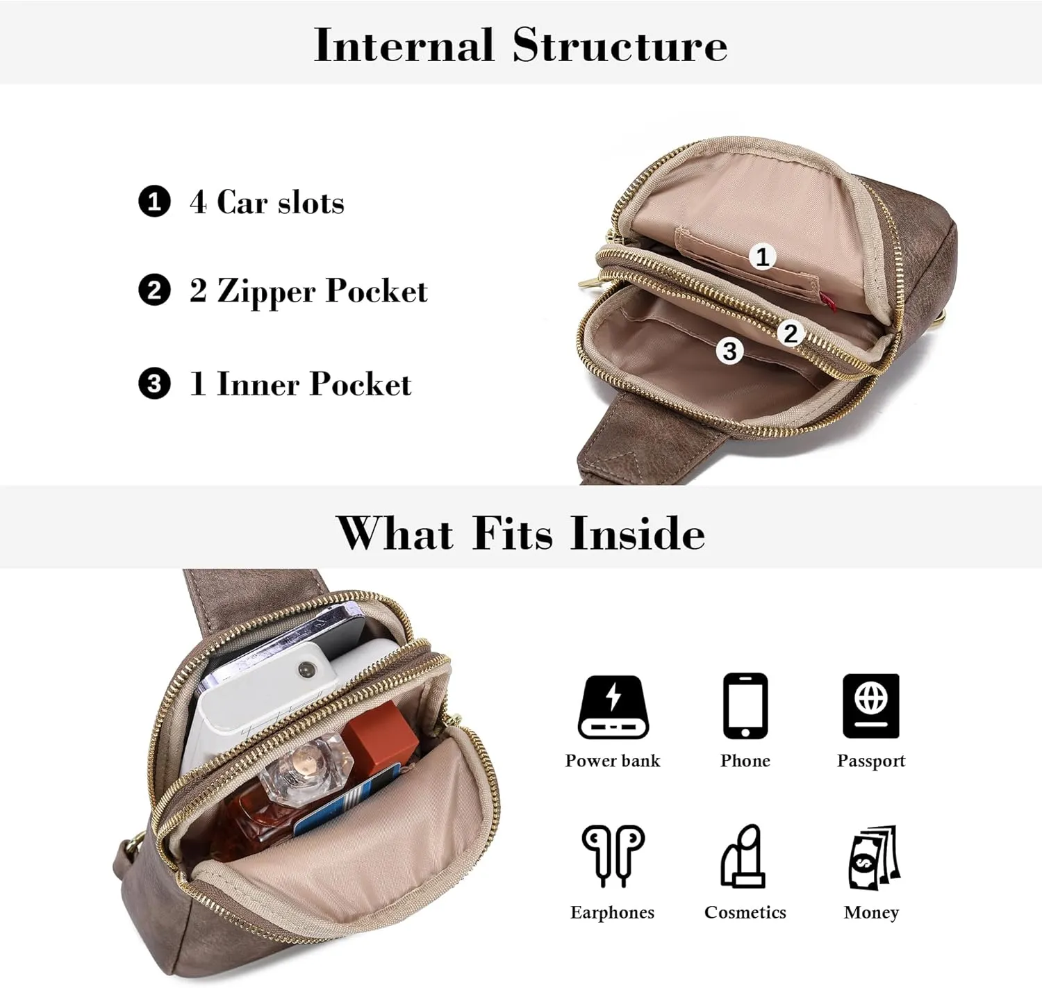 INICAT Small Crossbody Sling Bags for Women Vegan Leather Cell Phone Purse Fanny Packs for Women Men