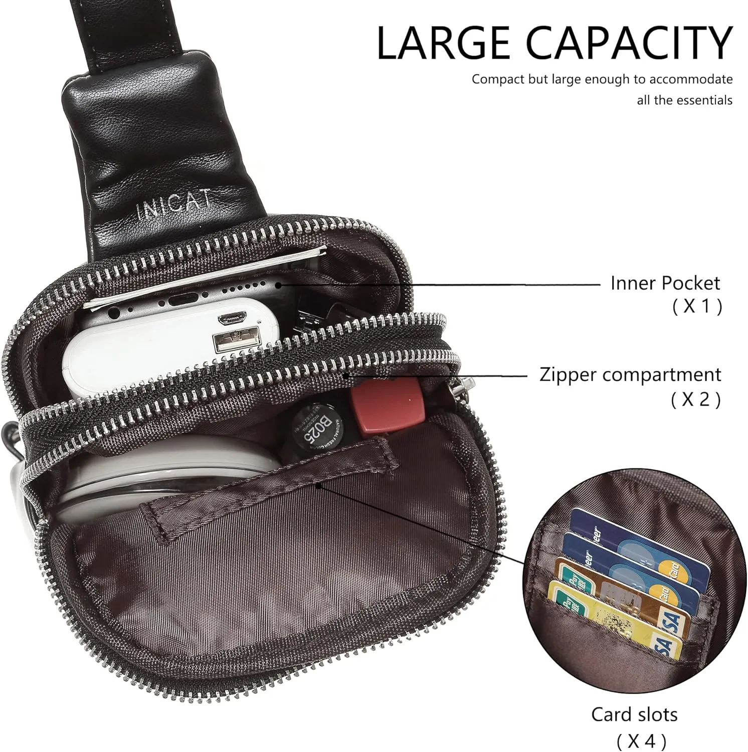 INICAT Travel Small Sling Bag Leather Crossbody Bags for Women Fanny Packs Cross Body Bag for Woman Cross Body Purses