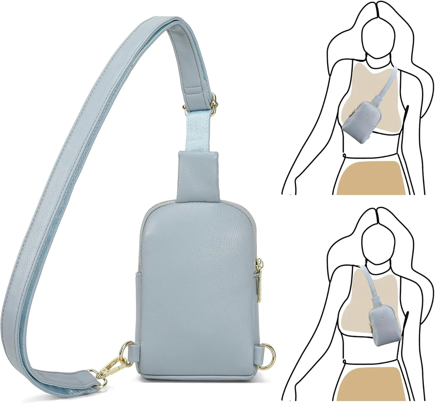 INICAT Travel Small Sling Bag Leather Crossbody Bags for Women Fanny Packs Cross Body Bag for Woman Cross Body Purses