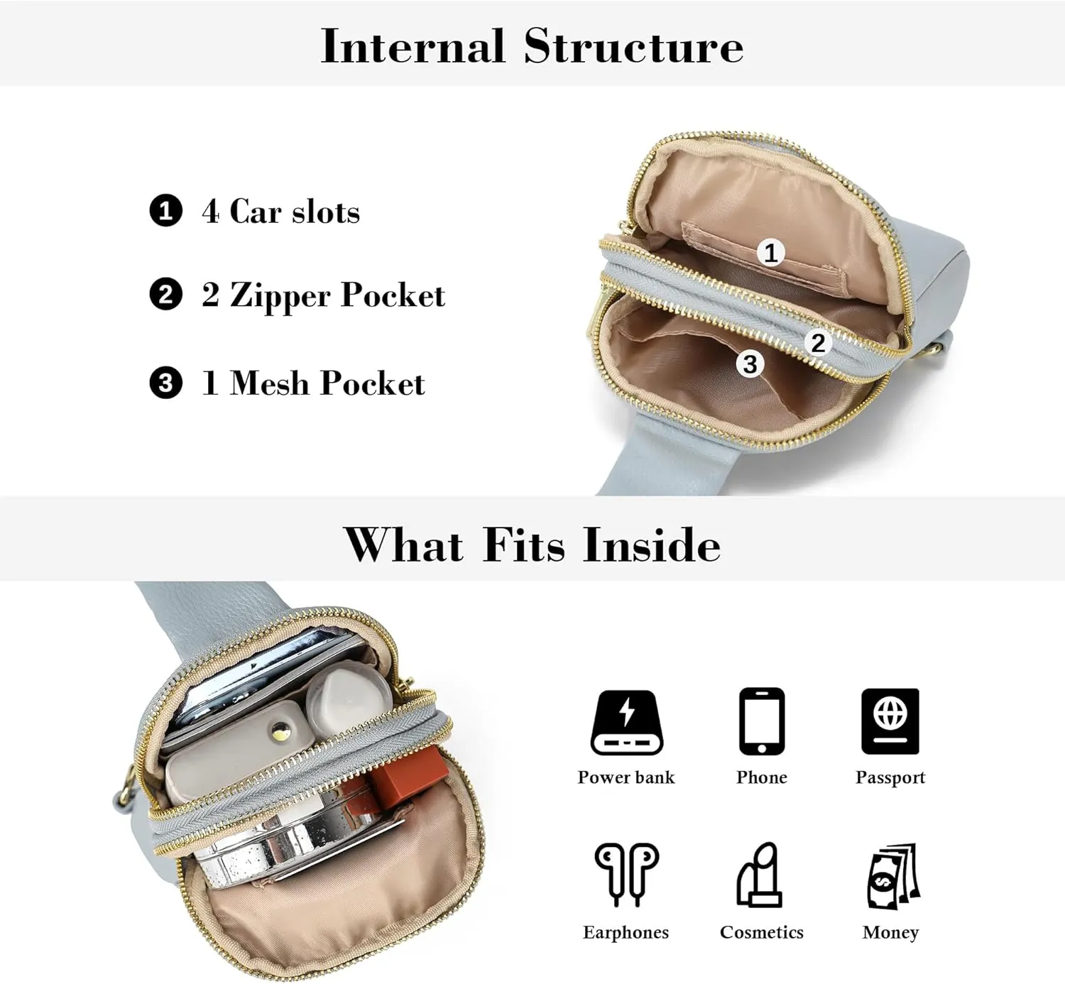 INICAT Travel Small Sling Bag Leather Crossbody Bags for Women Fanny Packs Cross Body Bag for Woman Cross Body Purses