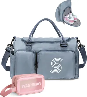 Initial Duffel Bag for Girls, Kids Travel Duffel Bag, Personalized Weekender Bag with Shoes Compartment, Monogram Overnight Bag Sleepover Bag Dance Bag, Girls Gifts for Kids Friends