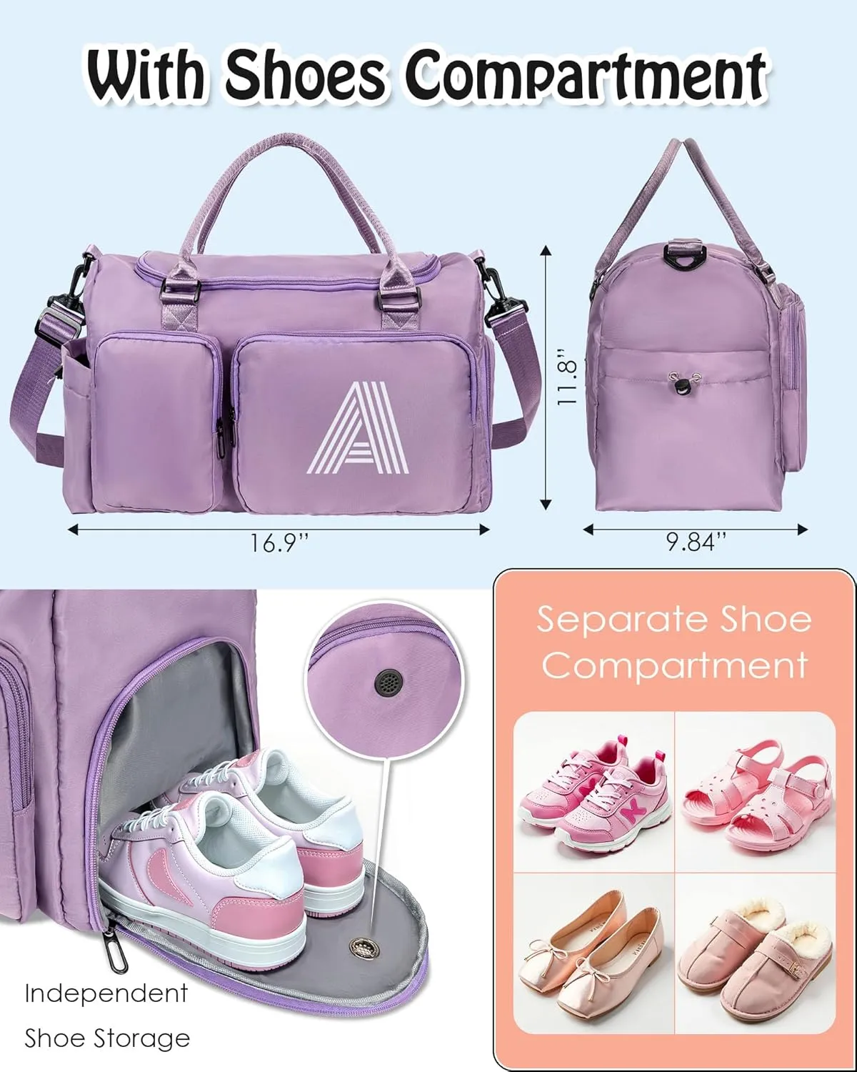 Initial Gym Bag for Girls, Kids Travel Duffel Bag, Teacher Appreciation Gifts, women Gift Ideas, wedding gifts, engagement Gift, bridal shower Gifts