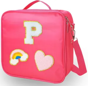 Initial Preppy Lunch Box for Women, Insulated Lunch Bag Travel Must-Haves Graduation Gifts Teacher Appreciation Gifts for Women Mom Sister Friends Daughter Granddaughter (P)