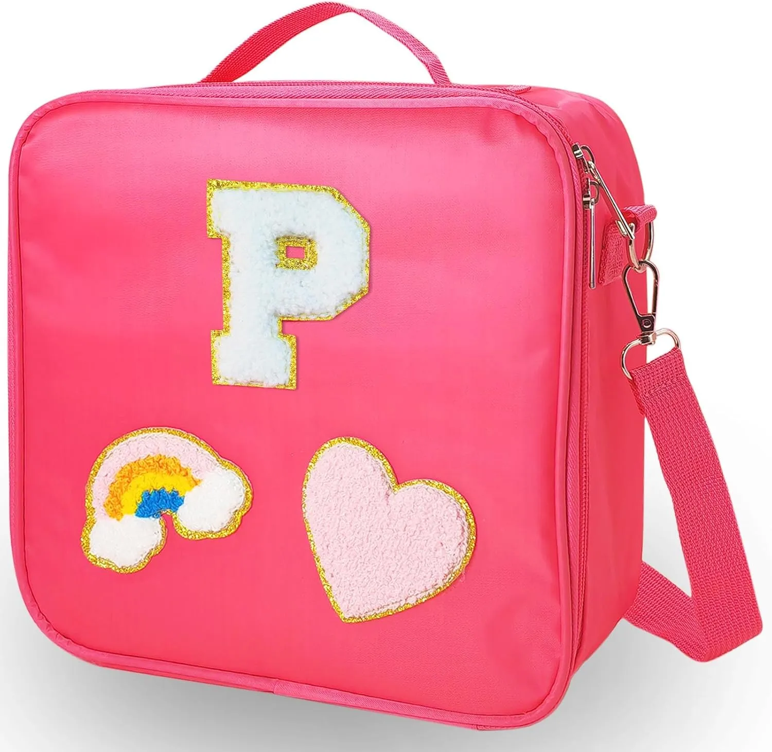 Initial Preppy Lunch Box for Women, Insulated Lunch Bag Travel Must-Haves Graduation Gifts Teacher Appreciation Gifts for Women Mom Sister Friends Daughter Granddaughter (P)