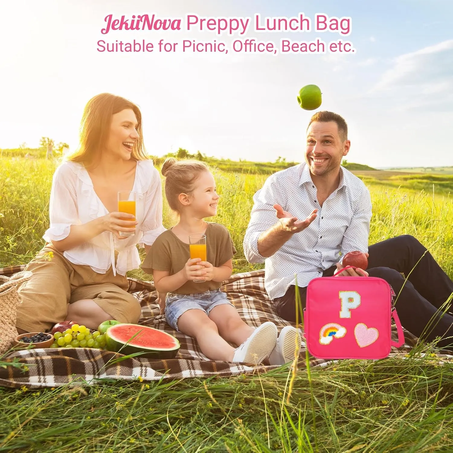 Initial Preppy Lunch Box for Women, Insulated Lunch Bag Travel Must-Haves Graduation Gifts Teacher Appreciation Gifts for Women Mom Sister Friends Daughter Granddaughter (P)