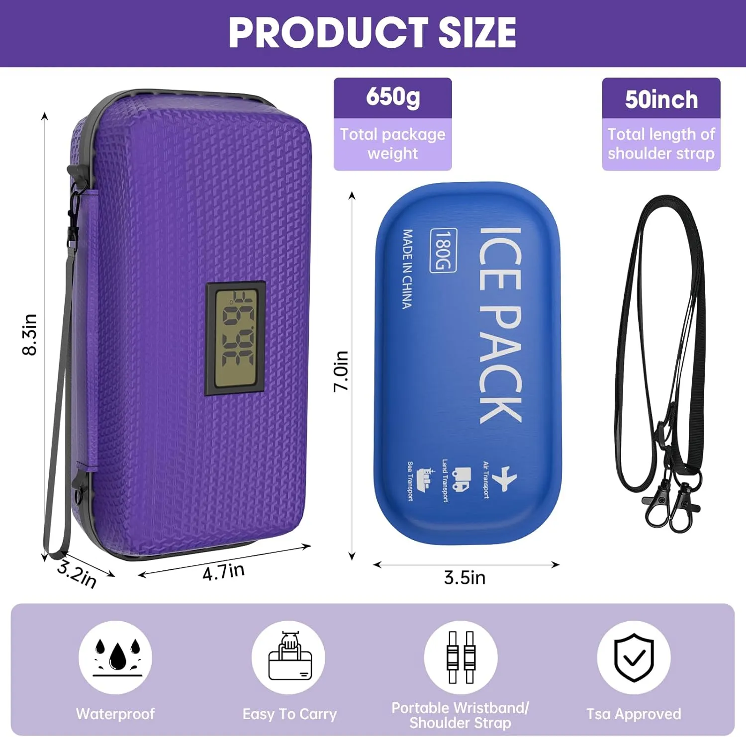 Insulin Cooler Travel Case Portable Refrigerated Medicine Organizer Bag for Diabetic Supplies, TSA Approved Medication Cooling Case with 2 Ice Packs, Perfect for Insulin/Pens/Vials(Purple)