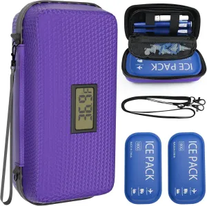 Insulin Cooler Travel Case Portable Refrigerated Medicine Organizer Bag for Diabetic Supplies, TSA Approved Medication Cooling Case with 2 Ice Packs, Perfect for Insulin/Pens/Vials(Purple)