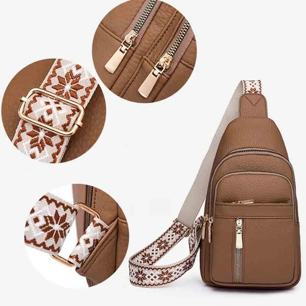 Interpretk Women's Fashion Casual Solid Color Crossbody Bag, Sling Bag Purse Chest Handbags with Adjustable Strap