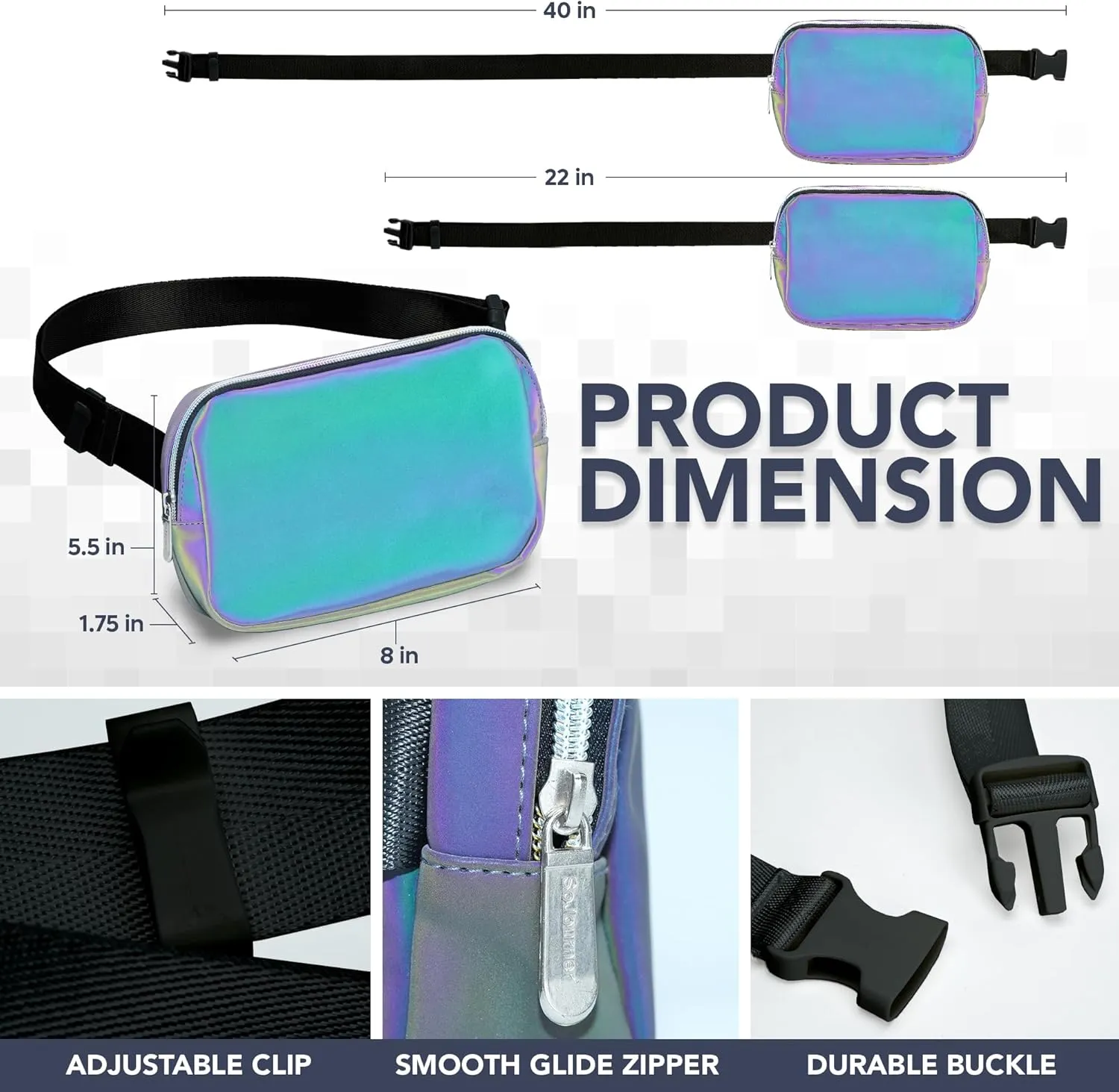 Iridescent Crossbody Belt Bag for Women – Stylish Fanny Pack, Functional and Fashion Waist Packs for Travel, Festivals, and Everyday Use