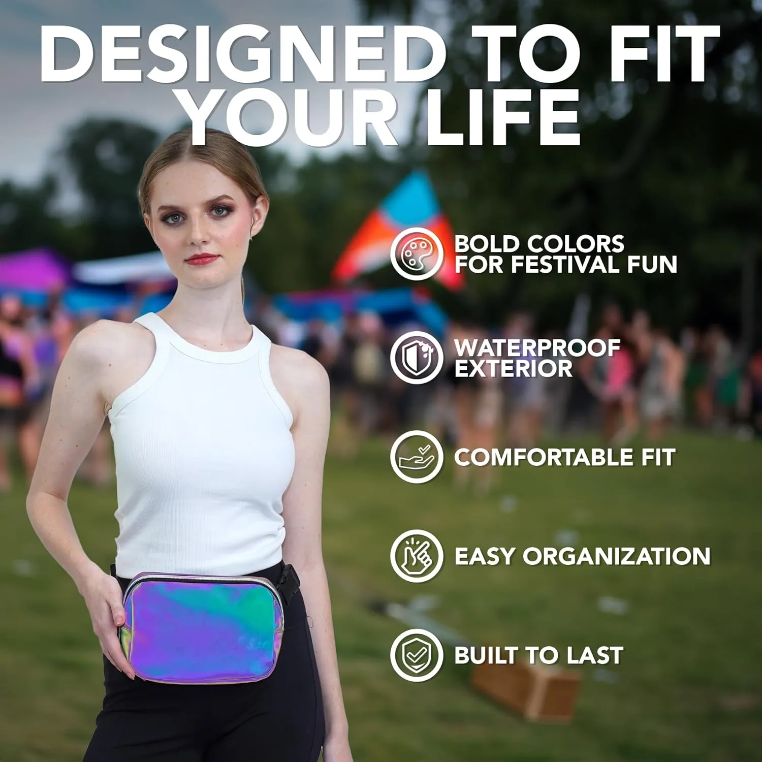Iridescent Crossbody Belt Bag for Women – Stylish Fanny Pack, Functional and Fashion Waist Packs for Travel, Festivals, and Everyday Use