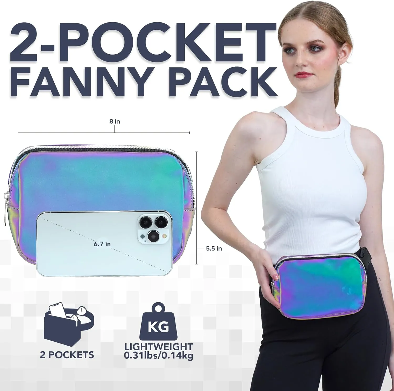 Iridescent Crossbody Belt Bag for Women – Stylish Fanny Pack, Functional and Fashion Waist Packs for Travel, Festivals, and Everyday Use