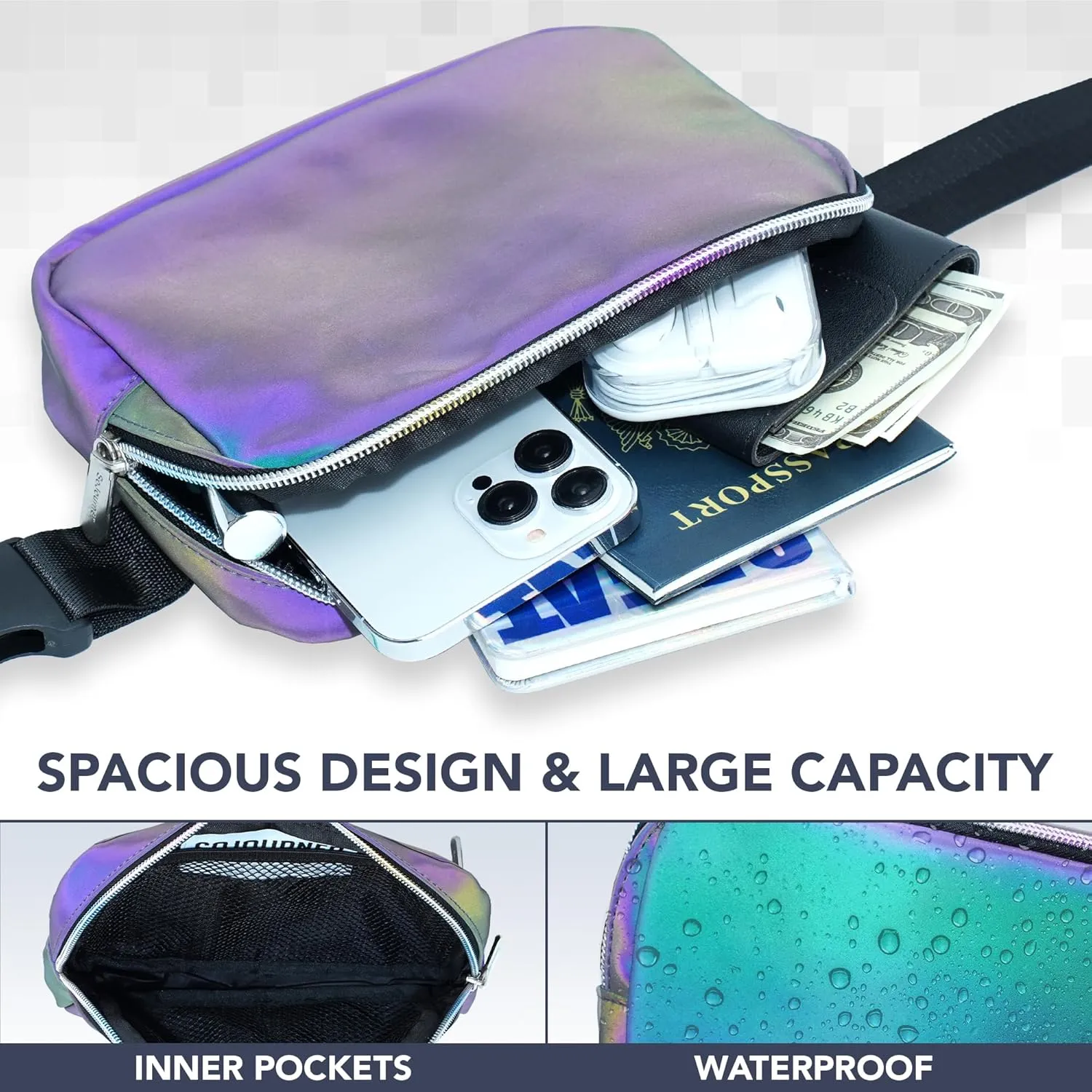Iridescent Crossbody Belt Bag for Women – Stylish Fanny Pack, Functional and Fashion Waist Packs for Travel, Festivals, and Everyday Use