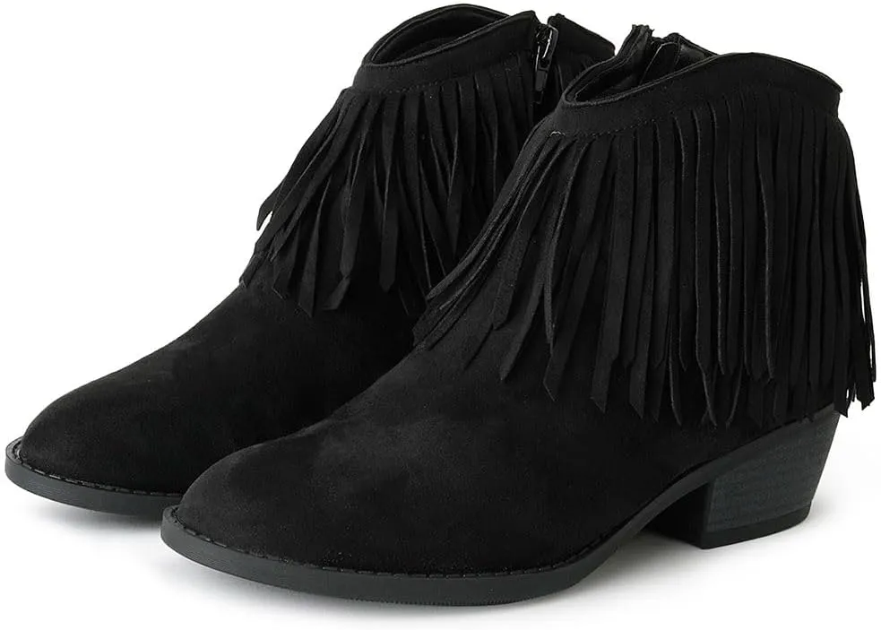 J. Adams Marrow Ankle Boot - Western Fringe Cowboy Low Heel Bootie