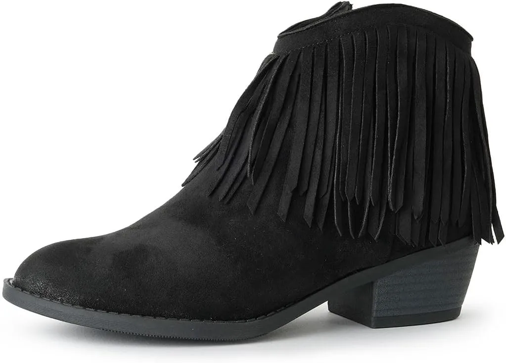 J. Adams Marrow Ankle Boot - Western Fringe Cowboy Low Heel Bootie