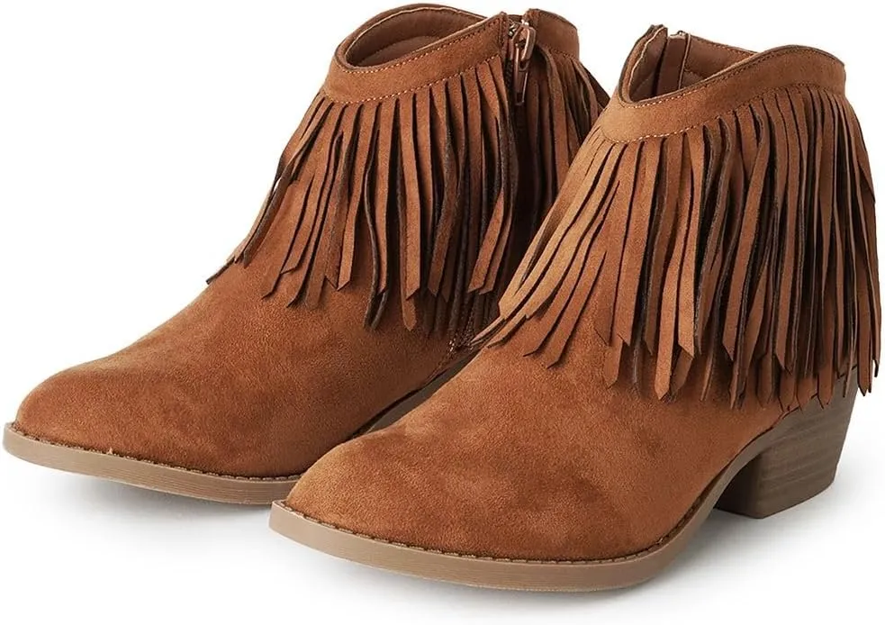 J. Adams Marrow Ankle Boot - Western Fringe Cowboy Low Heel Bootie