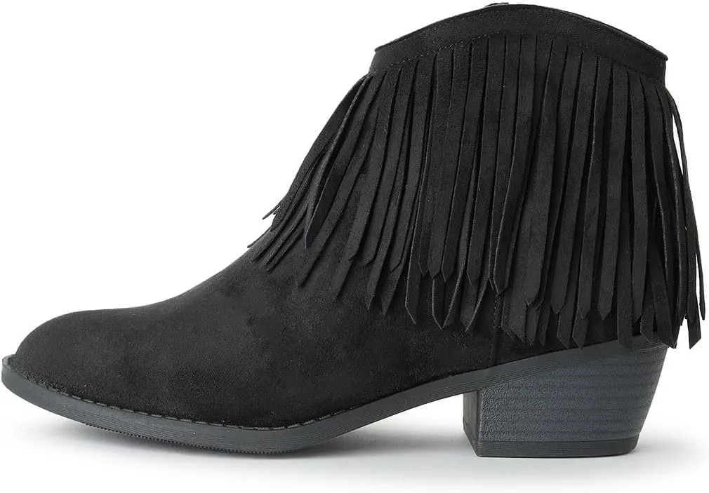 J. Adams Marrow Ankle Boot - Western Fringe Cowboy Low Heel Bootie