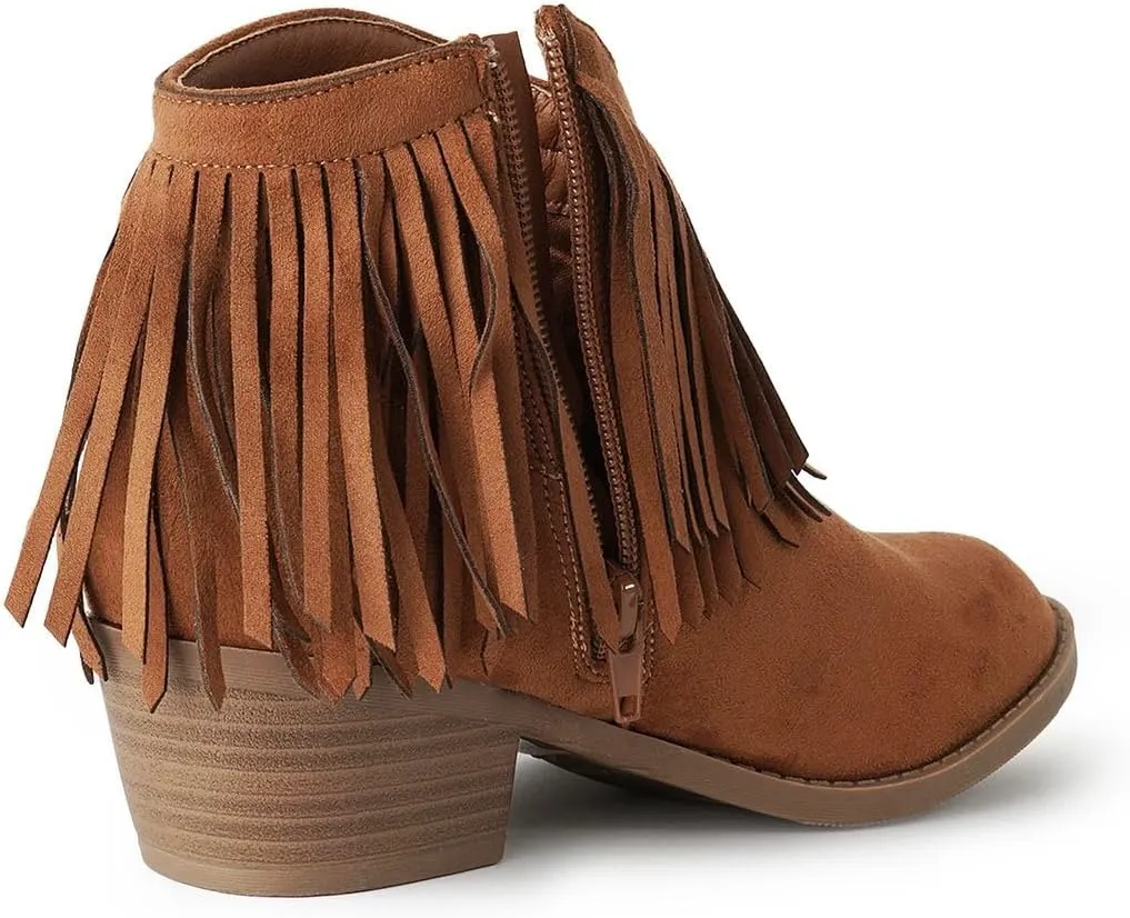 J. Adams Marrow Ankle Boot - Western Fringe Cowboy Low Heel Bootie