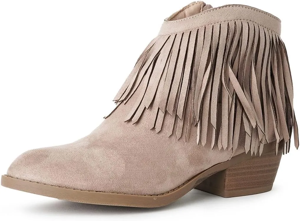 J. Adams Marrow Ankle Boot - Western Fringe Cowboy Low Heel Bootie