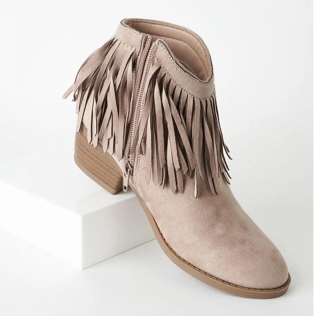 J. Adams Marrow Ankle Boot - Western Fringe Cowboy Low Heel Bootie