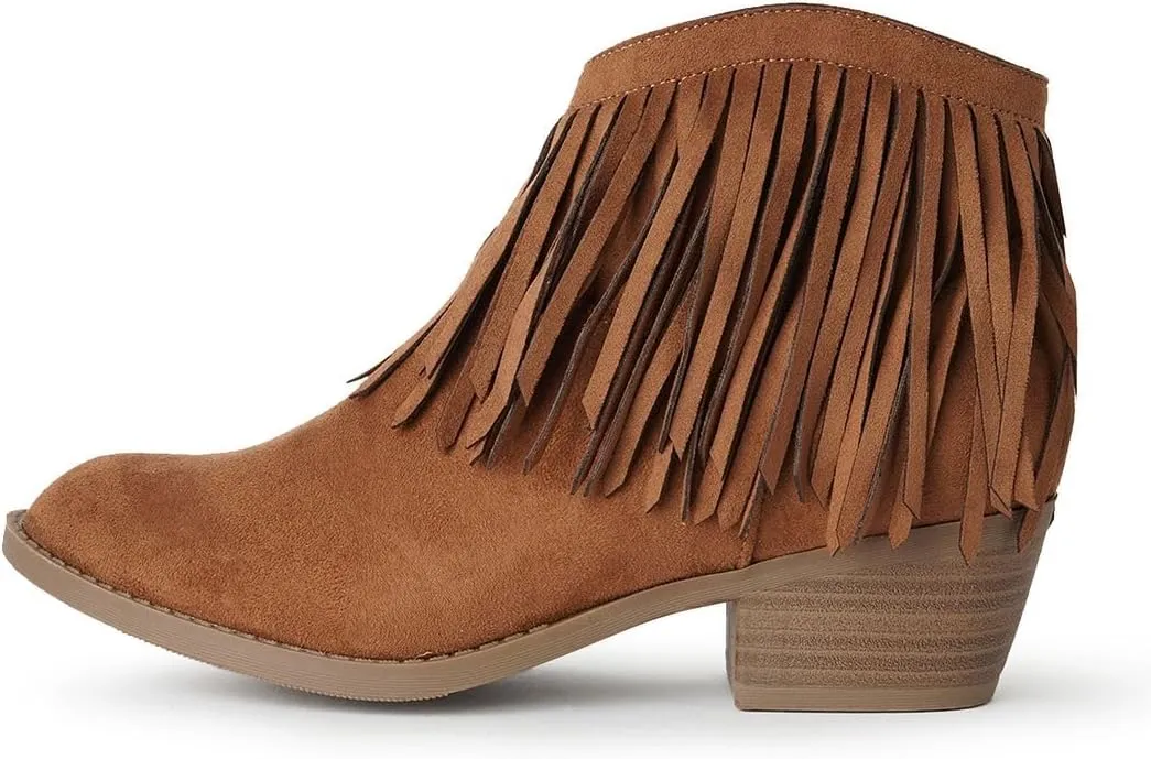 J. Adams Marrow Ankle Boot - Western Fringe Cowboy Low Heel Bootie